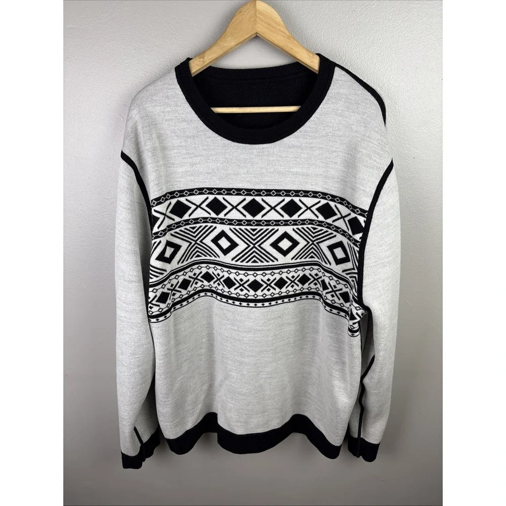 Reversible Merino Wool Sweater Fair Isles Hart Schaffer Marx Black And White XXL